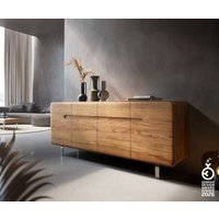 Sideboard Anaya 175 cm Akazie Natur 4 Türen L-Fuß Edelstahl