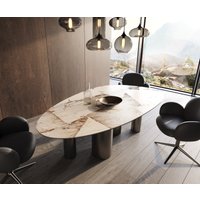 Esstisch Edge Oval 220x120 Keramik Iris FMG Patagonia Lappato Pilier Edelstahl Graphit