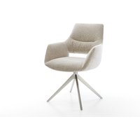 Drehstuhl Yago-Flex mit Armlehnen Webstoff Soft Beige Kreuzgestell breit Edelstahl 360 drehbar Wippfunktion Taschenfederkern