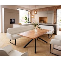 Esszimmerbank Taya-Flex 285x190 cm Bouclé Creme-Weiß Kufengestell flach Schwarz Taschenfederkern Rechts