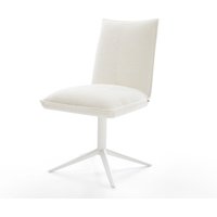 Drehstuhl Lelio-Flex Bouclé Soft Beige Fußkreuz Weiß 360 drehbar Wippfunktion Taschenfederkern