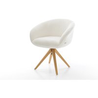 Drehstuhl Vinka-Flex mit Armlehnen Bouclé Soft Beige Holzgestell kantig Natur 360 drehbar Taschenfederkern – Bild 2
