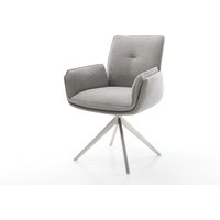 Drehstuhl Nela-Flex Strukturstoff Soft Grau Kreuzgestell breit Edelstahl 360 drehbar Wippfunktion