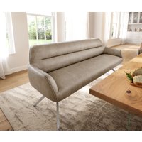 Esszimmerbank Taya-Flex 200 cm Mikrofaser Beige Vintage Kreuzgestell kantig Edelstahl Taschenfederkern