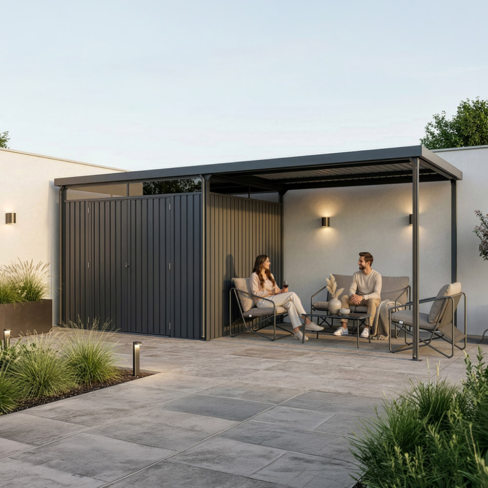 Gartenhaus inkl. Überdachung LEVANTO Anthrazit - 576 x 226 cm – Bild 3