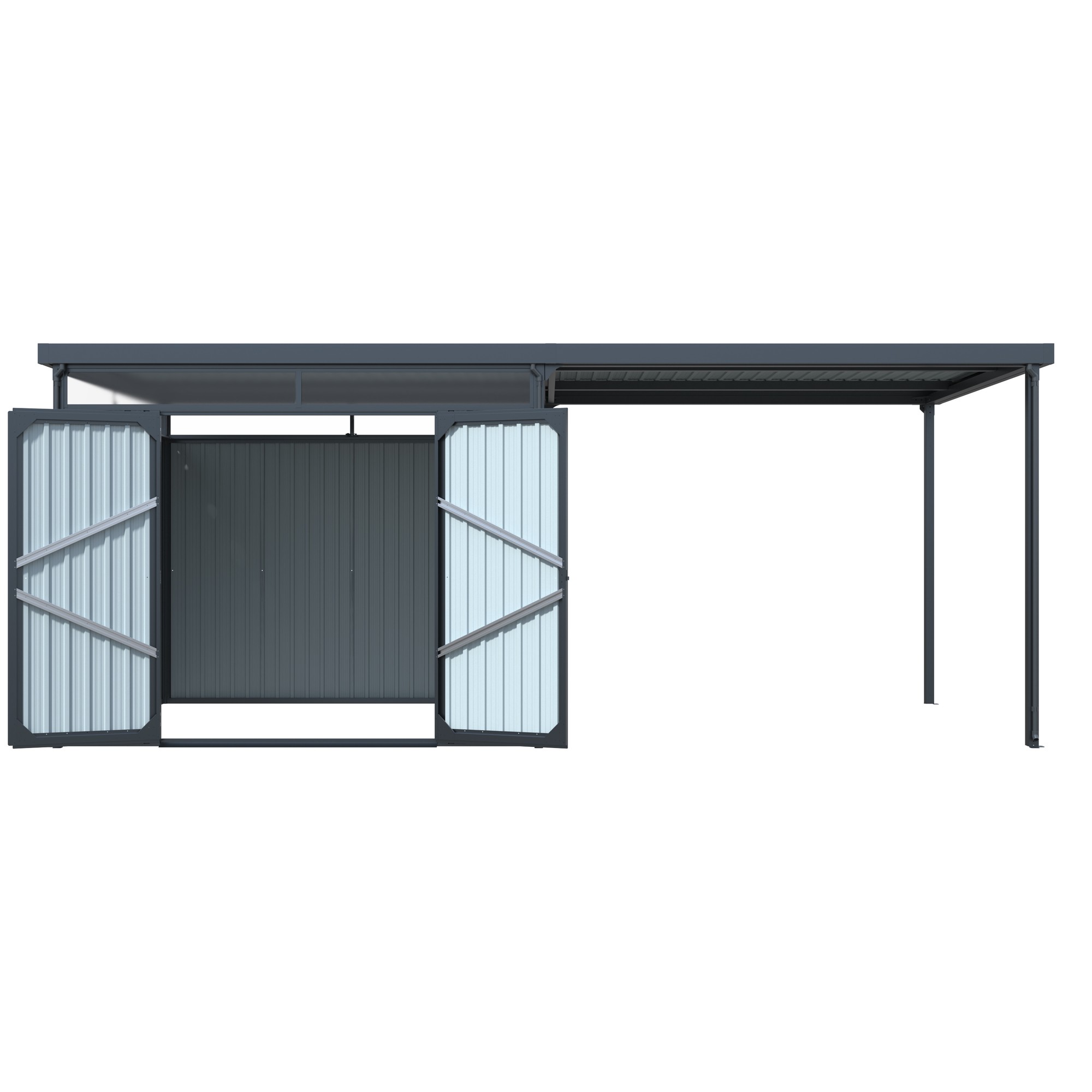 Gartenhaus inkl. Überdachung LEVANTO Anthrazit - 576 x 226 cm – Bild 4
