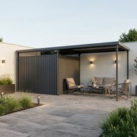 Gartenhaus inkl. Überdachung LEVANTO Anthrazit - 576 x 226 cm