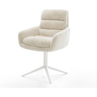 Drehstuhl Abelia-Flex mit Armlehnen Plüsch Creme-Weiß Fußkreuz Weiß 360 drehbar Wippfunktion