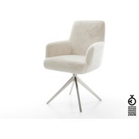 Drehstuhl Heira-Flex mit Armlehnen Plüsch Creme-Weiß Kreuzgestell breit Edelstahl 360 drehbar Wippfunktion Taschenfederkern – Bild 2