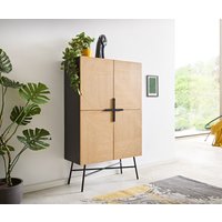 Highboard Mikkusu 90x150 cm Bambus Natur Mango Schwarz 4 Türen Metall Schwarz