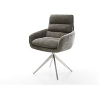 Drehstuhl Abelia-Flex mit Armlehnen Bouclé Soft Schlamm Kreuzgestell breit Edelstahl 360 drehbar Wippfunktion