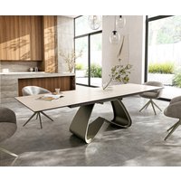 Esstisch Edge 200-300x100 Keramik Laminam Travertino Bianco Creme-Weiß W-Gestell Effektfinish Titan ausziehbar