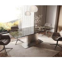 Esstisch Edge 180-220x100 Keramik Emperador Extra Lucidato Dunkelbraun Wave Edelstahl ausziehbar