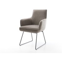 Esszimmerstuhl Heira-Flex mit Armlehnen Strukturstoff Soft Taupe Kufengestell Schwarz Taschenfederkern