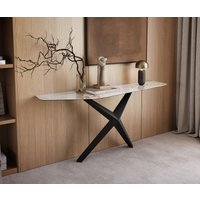 Konsolentisch Edge Polygonal 180x50 cm Keramik Minas Melange Weiß-Beige Zentharo Metall Schwarz