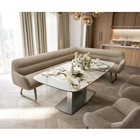 Esszimmerbank Taya-Flex 285x190 cm Bouclé Schlamm Kufengestell flach Effektfinish Titan Taschenfederkern Rechts