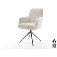Drehstuhl Heira-Flex mit Armlehnen Plüsch Creme-Weiß Kreuzgestell breit Graphit 360 drehbar Wippfunktion Taschenfederkern