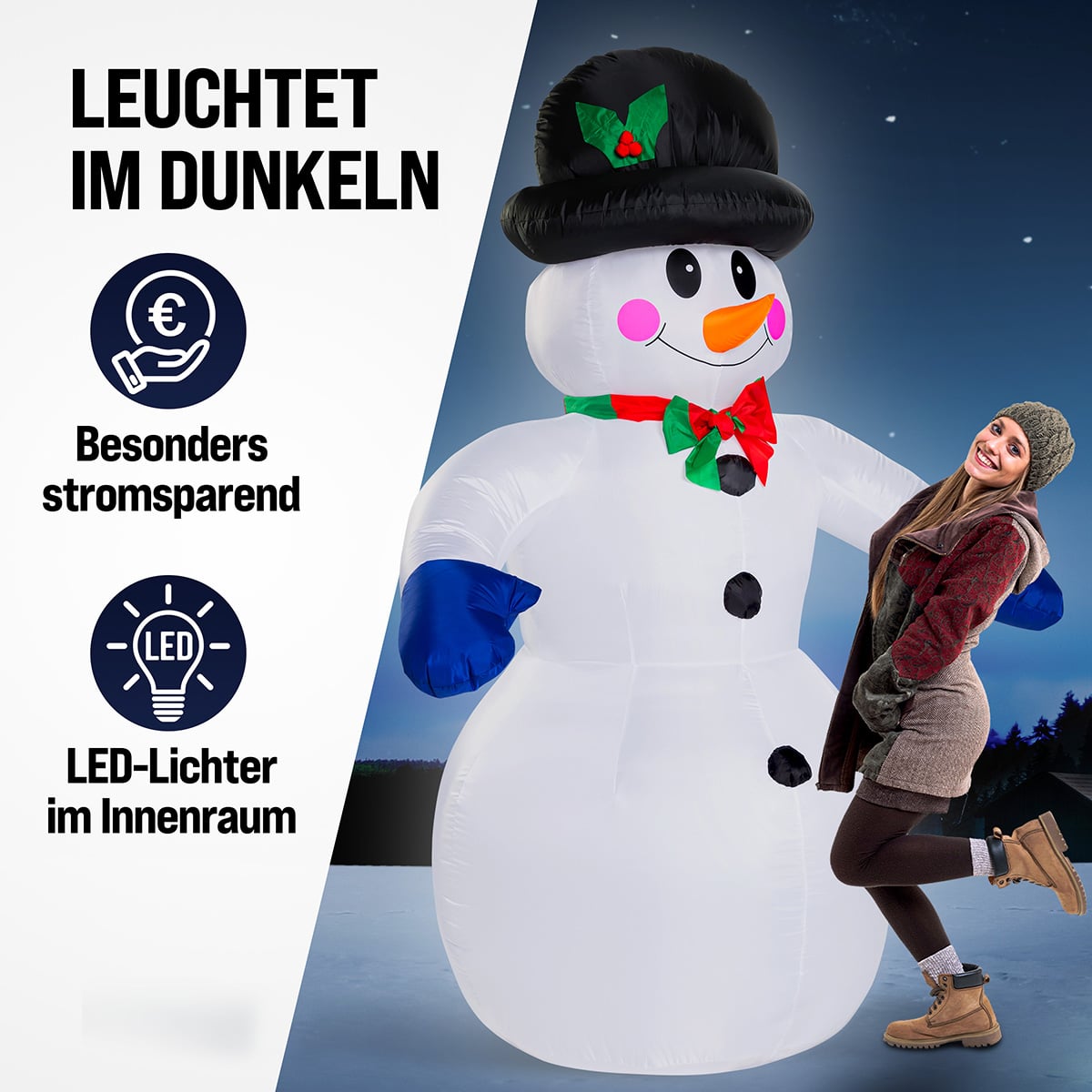 monzana Aufblasbare Weihnachtsdeko Schneemann mit 20 LEDs – Bild 2