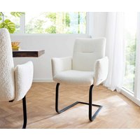 Freischwinger Jova-Flex mit Armlehnen Bouclé Weiß Freischwinger flach Schwarz Taschenfederkern