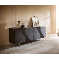 Sideboard Tereos 200 cm Esche Dunkelbraun 3D Effekt 4 Türen Fuß Schwebeoptik Acrylglas