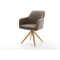 Esszimmerstuhl Greg-Flex Mikrofaser Taupe Vintage Holzgestell kantig Natur 360 drehbar Taschenfederkern – Bild 2
