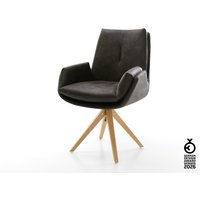 Drehstuhl Clea-Flex Mikrofaser Anthrazit Vintage Holzgestell kantig Natur 360 drehbar