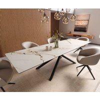 Esstisch Edge 300x100 Keramik Calacatta Luxe Weiß-Gold-Grau Kreuzgestell Rechteck Schwarz – Bild 2