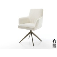 Drehstuhl Heira-Flex mit Armlehnen Bouclé Weiß Kreuzgestell breit Effektfinish Titan 360 drehbar Wippfunktion Taschenfederkern
