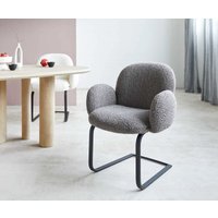 Freischwinger Nube-Flex mit Armlehnen Bouclé Silbergrau Freischwinger flach Schwarz Taschenfederkern – Bild 2