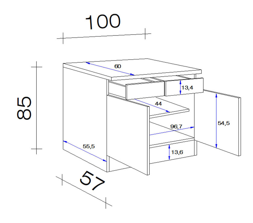 Unterschrank Wito Weiß ca. Breite100x Höhe 85x Tiefe 60cm – Bild 3