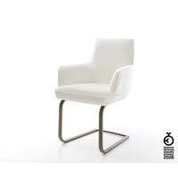 Freischwinger Heira-Flex mit Armlehnen Bouclé Soft Beige Freischwinger flach Effektfinish Titan Taschenfederkern