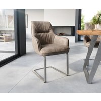 Freischwinger Zelia-Flex mit Armlehnen Mikrofaser Taupe Vintage Freischwinger flach Edelstahl Taschenfederkern