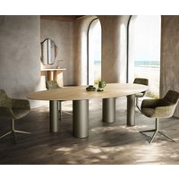 Esstisch Edge Oval 280x130 Keramik Laminam Sabbia Eichefarbig Pilier Metall Effektfinish Titan