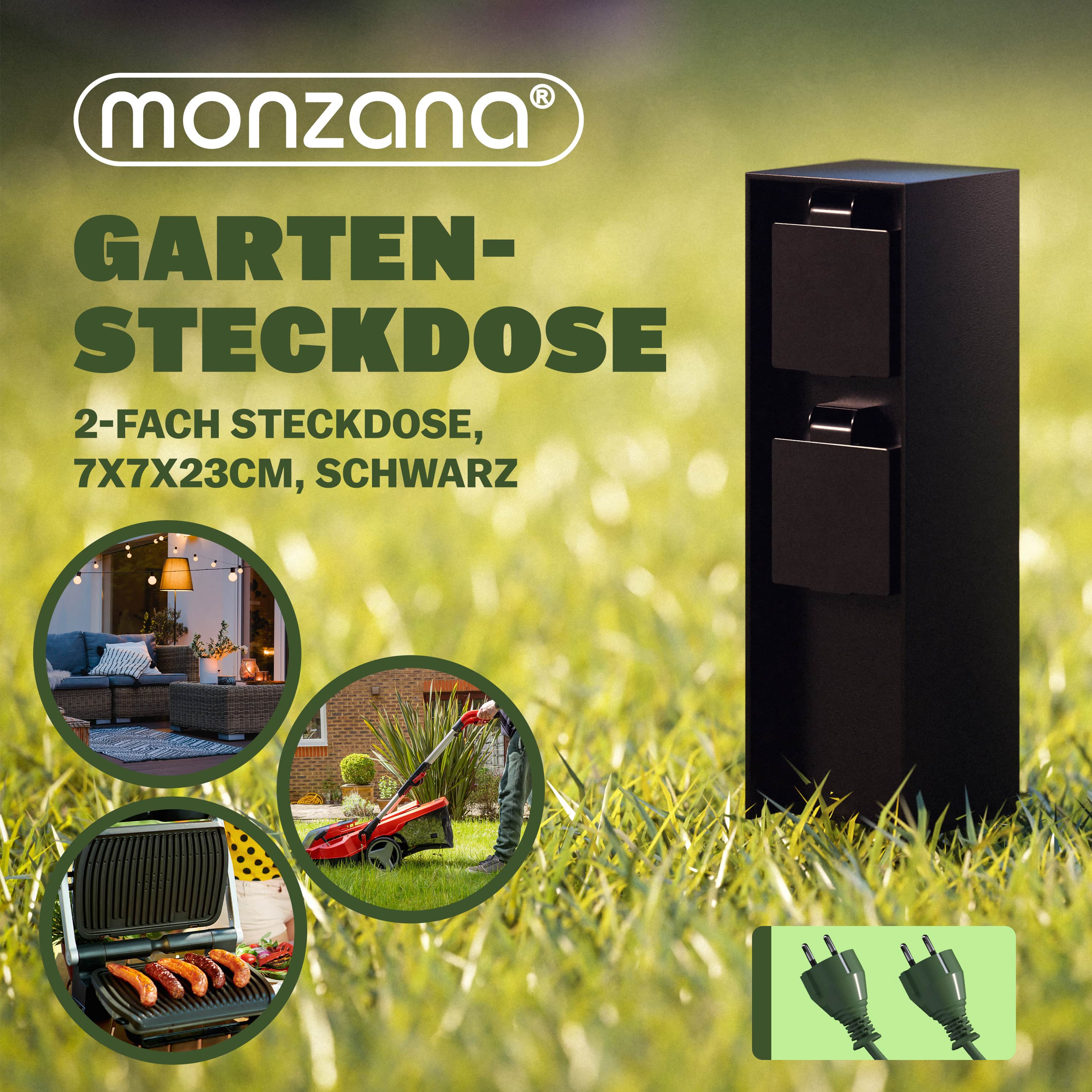 monzana Gartensteckdose Schwarz 2er-Stecker 23x7x7cm – Bild 3