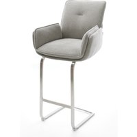 Barstuhl Nela-Flex Strukturstoff Soft Grau Freischwinger Flach Edelstahl Silberfarben – Bild 2