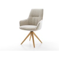 Drehstuhl Zelia-Flex mit Armlehnen Webstoff Soft Beige Holzgestell kantig Natur 360 drehbar Taschenfederkern – Bild 2
