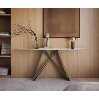 Konsolentisch Edge Boot 180x40 cm Keramik Minas Melange Weiß-Beige Velio Metall Effektfinish Titan