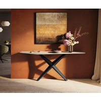 Konsolentisch Edge Polygonal 180x50 cm Keramik Laminam Travertino Bianco Creme-Weiß Zentharo Metall Schwarz