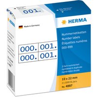 HERMA Nummern-Etiketten 0-999, 10 x 22 mm, rot, doppelt