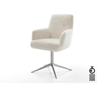 Drehstuhl Heira-Flex mit Armlehnen Plüsch Creme-Weiß Fußkreuz Edelstahl 360 drehbar Wippfunktion Taschenfederkern