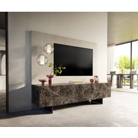 Lowboard Cuor 180 cm Keramik Emperador Extra Lucidato Dunkelbraun 1 Klappe 2 Schubfächer Fuß Schwebeoptik Metall Schwarz