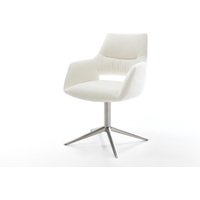 Drehstuhl Yago-Flex mit Armlehnen Bouclé Soft Beige Fußkreuz Edelstahl 360 drehbar Wippfunktion Taschenfederkern