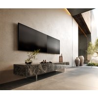 Lowboard Cuor 200 cm Keramik Emperador Extra Lucidato Dunkelbraun 1 Klappe 1 Schubfach Fuß Schwebeoptik Acrylglas – Bild 2