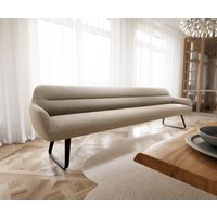 Esszimmerbank Taya-Flex 300 cm Bouclé Schlamm Kufengestell flach Schwarz Taschenfederkern
