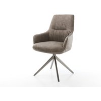 Drehstuhl Zelia-Flex mit Armlehnen Mikrofaser Taupe Vintage Kreuzgestell breit Graphit 360 drehbar Wippfunktion Taschenfederkern