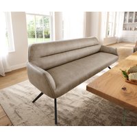 Esszimmerbank Taya-Flex 200 cm Mikrofaser Beige Vintage Kreuzgestell kantig Schwarz Taschenfederkern