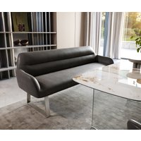 Esszimmerbank Taya-Flex 200 cm Mikrofaser Anthrazit Vintage Kufengestell kantig Edelstahl Taschenfederkern