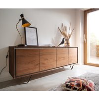 Sideboard Stonegrace 200 cm Akazie Braun Steinfurnier 4 Türen V-Fuß Schwarz