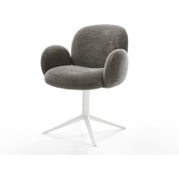 Drehstuhl Nube-Flex mit Armlehnen Bouclé Soft Schlamm Fußkreuz Weiß 360 drehbar Wippfunktion Taschenfederkern