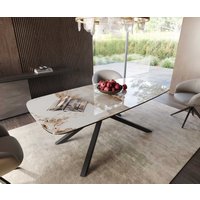 Esstisch Edge Boot 200x100 Keramik Minas Melange Weiß-Beige Kreuzgestell Rechteck Schwarz